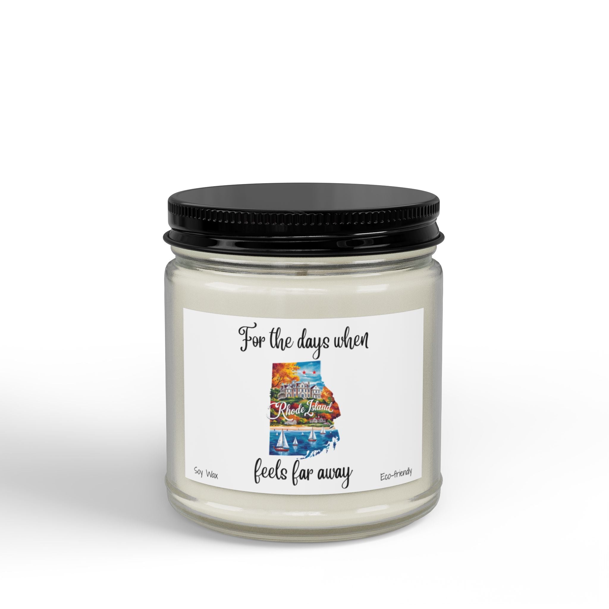 When Rhode Island feels far away, Homesick Rhode Island Gift, State Candle, Travel Gift, Scented Soy Candles Black Lid, Eco-friendly Gift