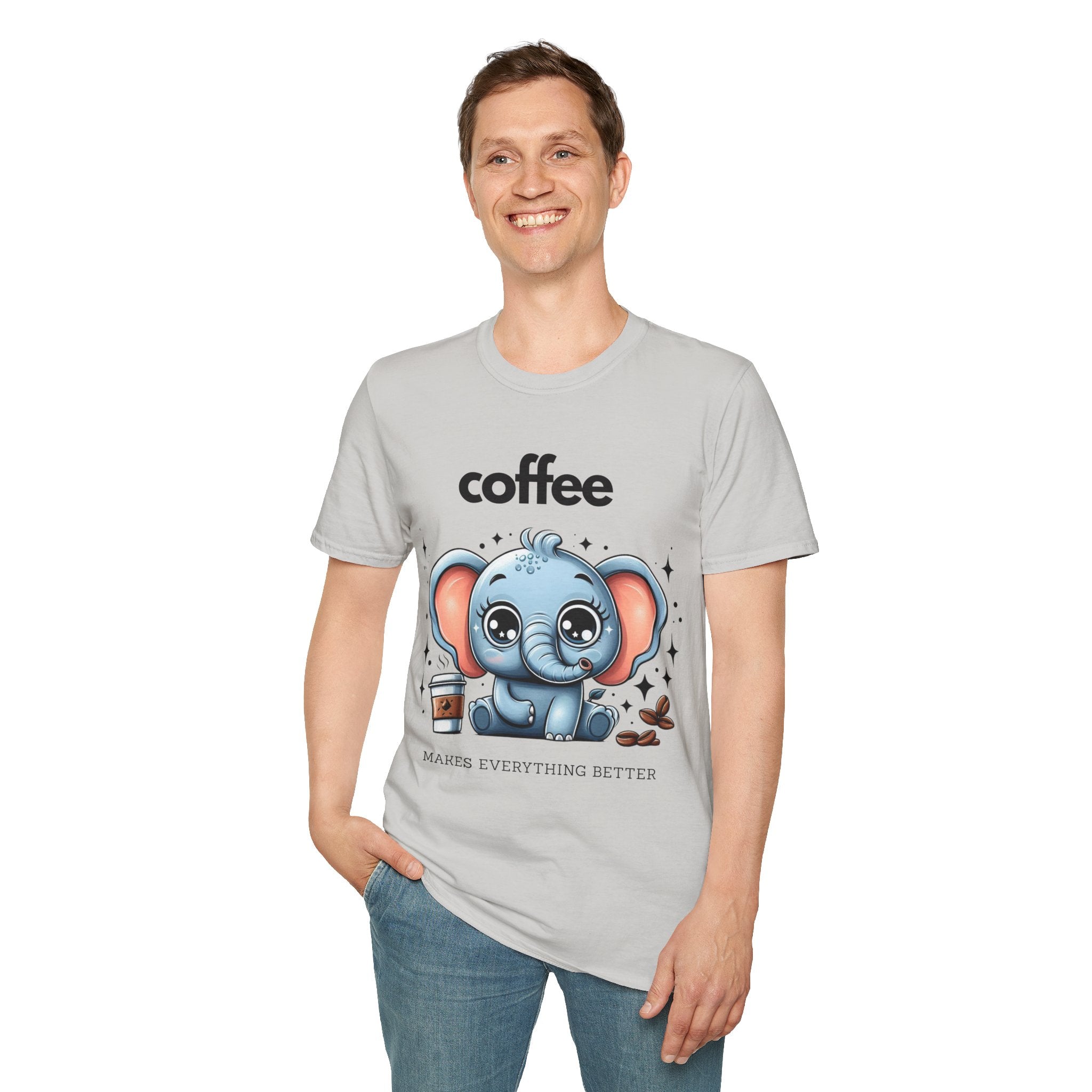 Coffee Makes Everything Better Cute Elephant Unisex Softstyle T-Shirt