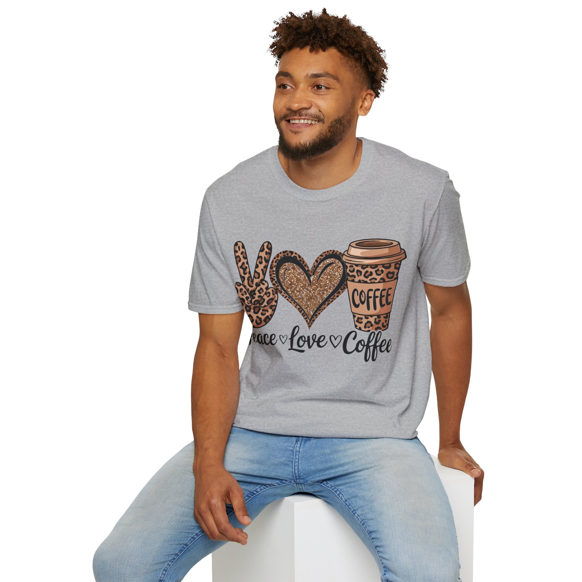Peace Love Coffee Graphic T-Shirt, Trendy Casual Tee, Perfect Gift for Coffee Lovers