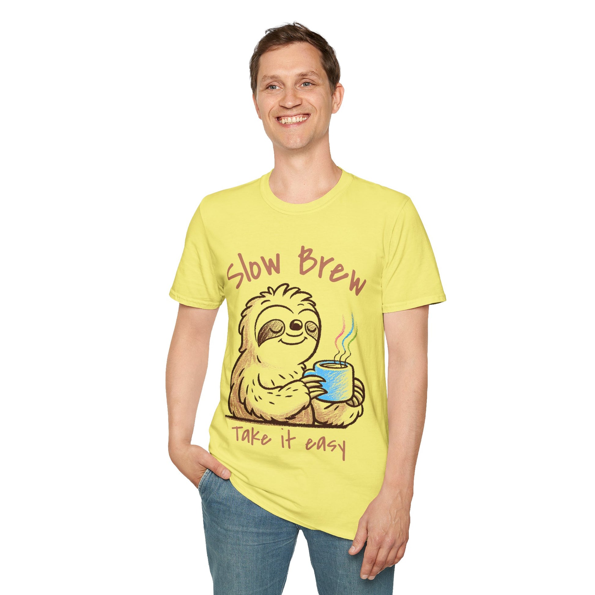 Slow Brew take it easy T-Shirt, Coffee Lovers Unisex Softstyle T-Shirt