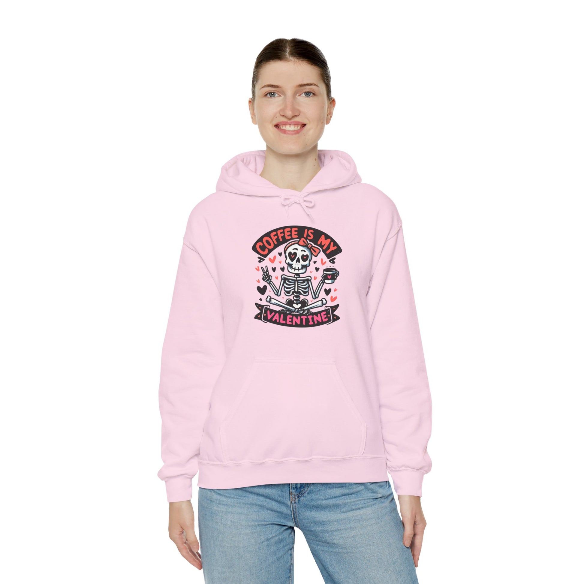 Coffee is My Valentine Hoodie, Valentine's Day Gift, Cute Skeleton Design
