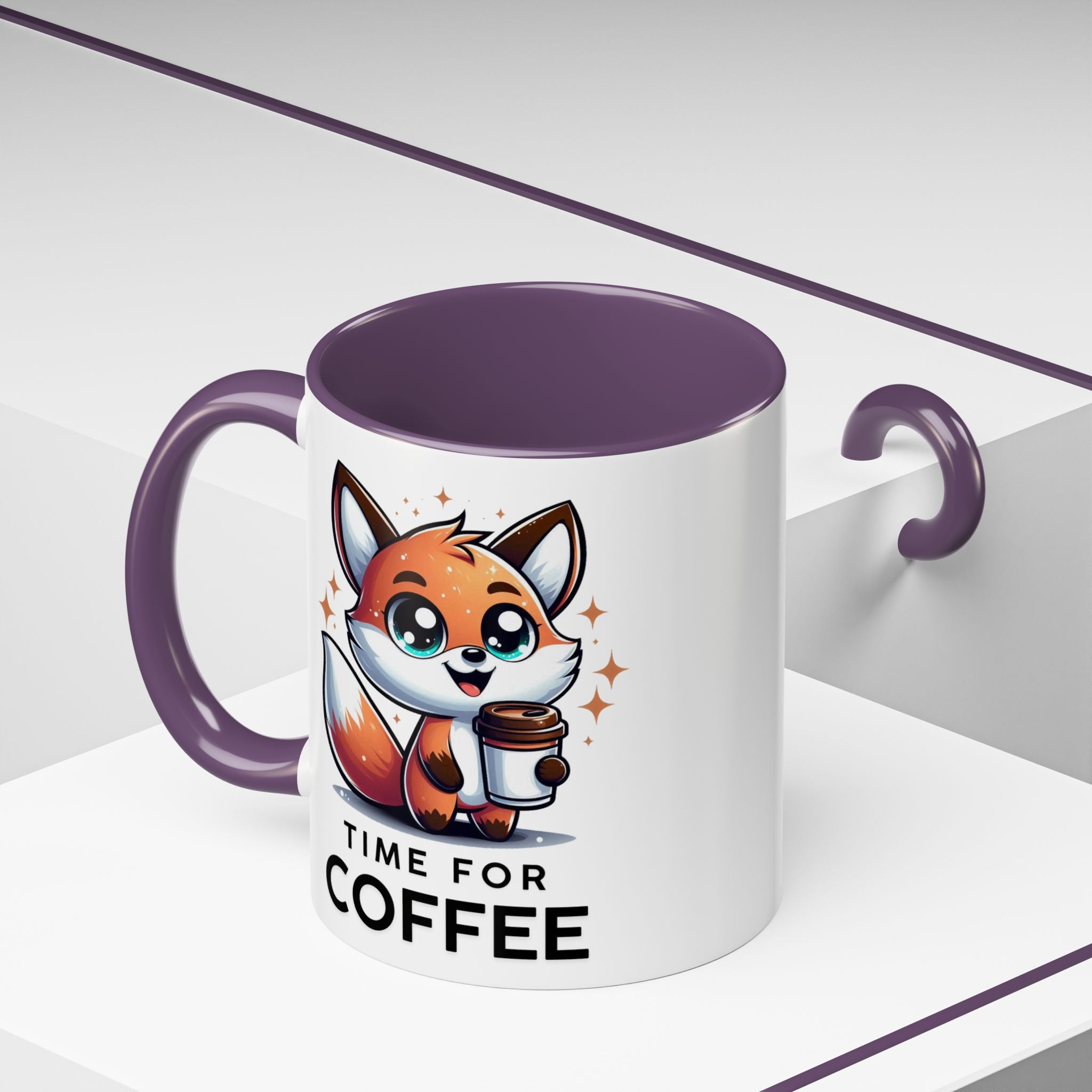 Cute Fox Coffee Mug - Time for Coffee, Animal Lover Gift, Fun Kitchenware, Personalize for Birthdays, Office Decor