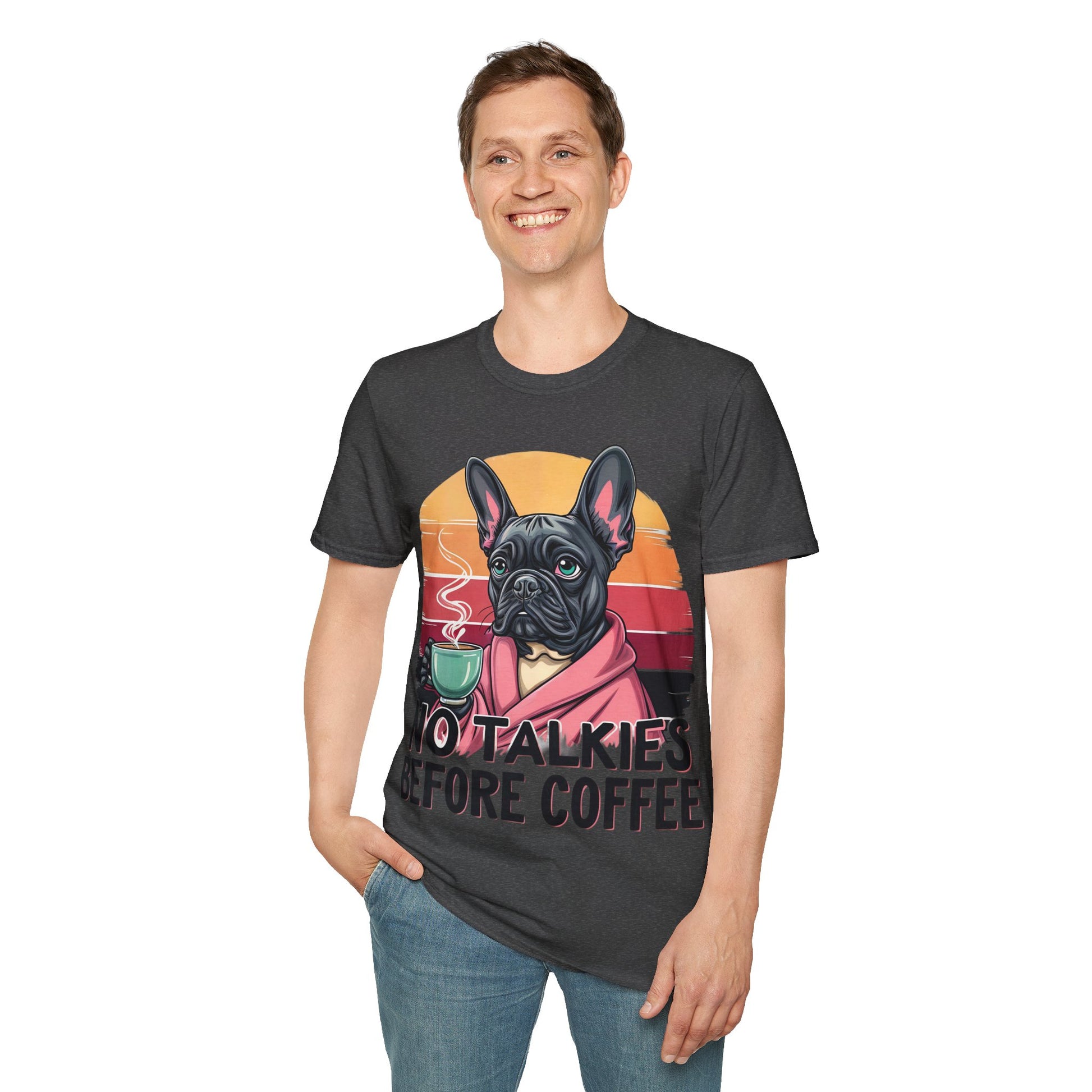 Funny Coffee Dog T-Shirt, Unisex Softstyle Tee, Great Gift for Dog Lovers, Coffee Lovers