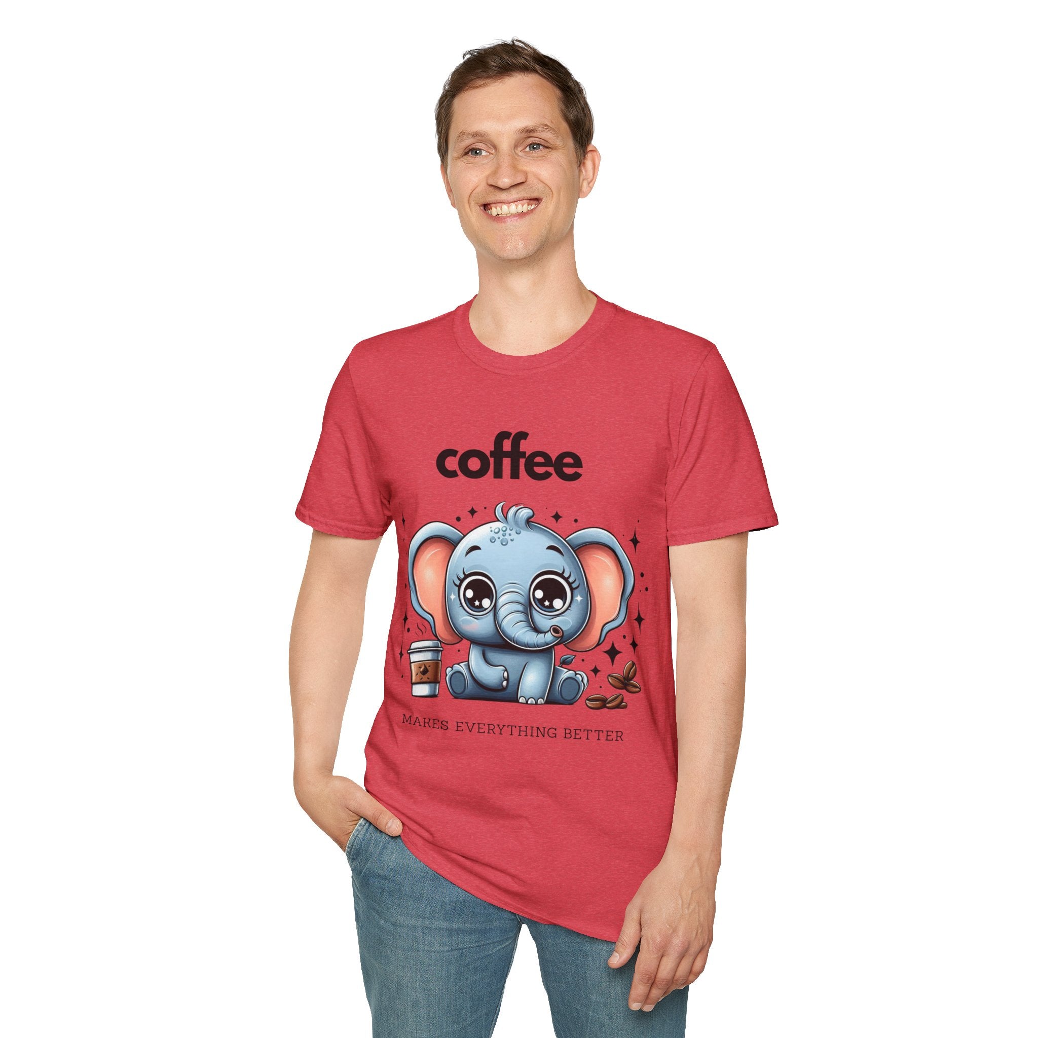 Coffee Makes Everything Better Cute Elephant Unisex Softstyle T-Shirt