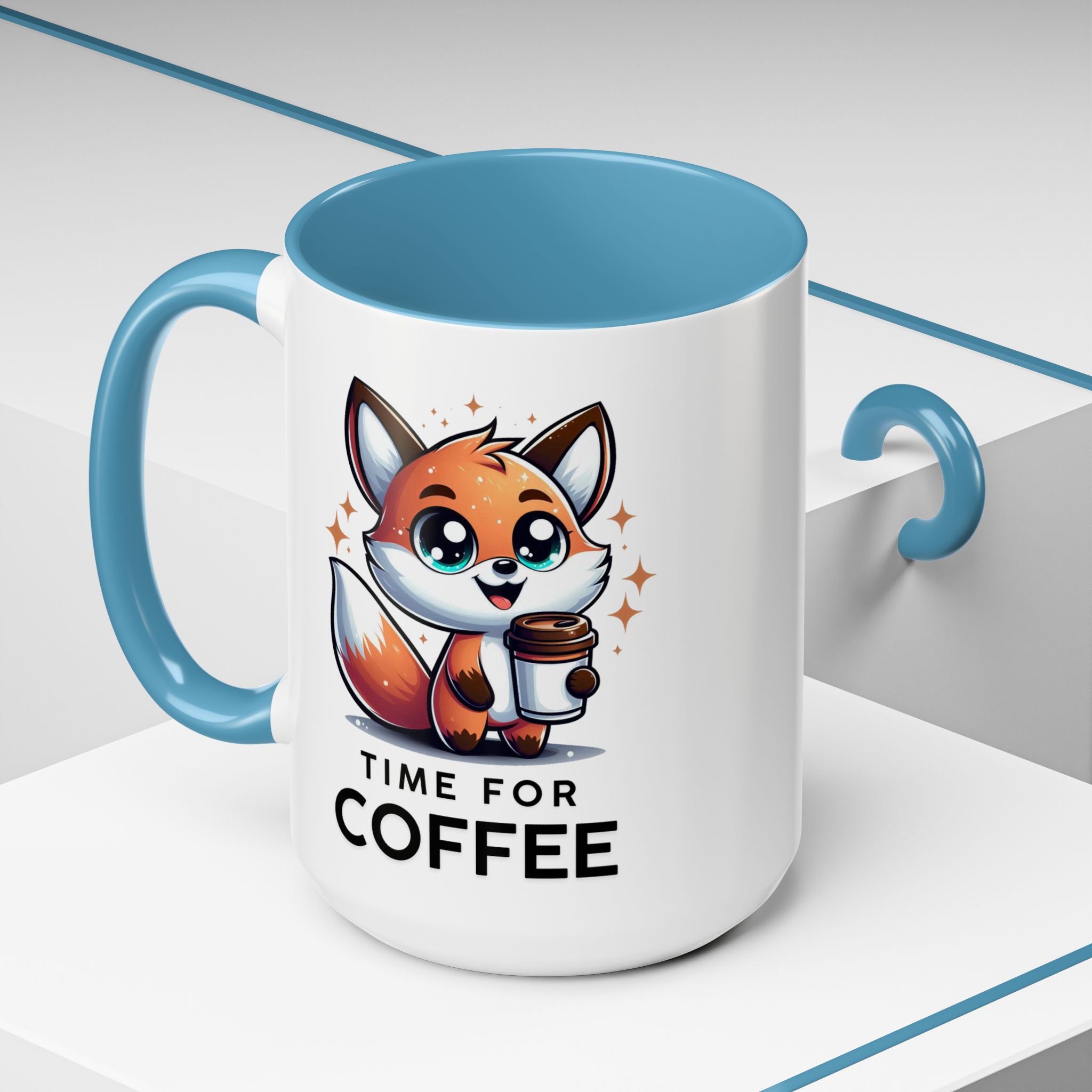 Cute Fox Coffee Mug - Time for Coffee, Animal Lover Gift, Fun Kitchenware, Personalize for Birthdays, Office Decor